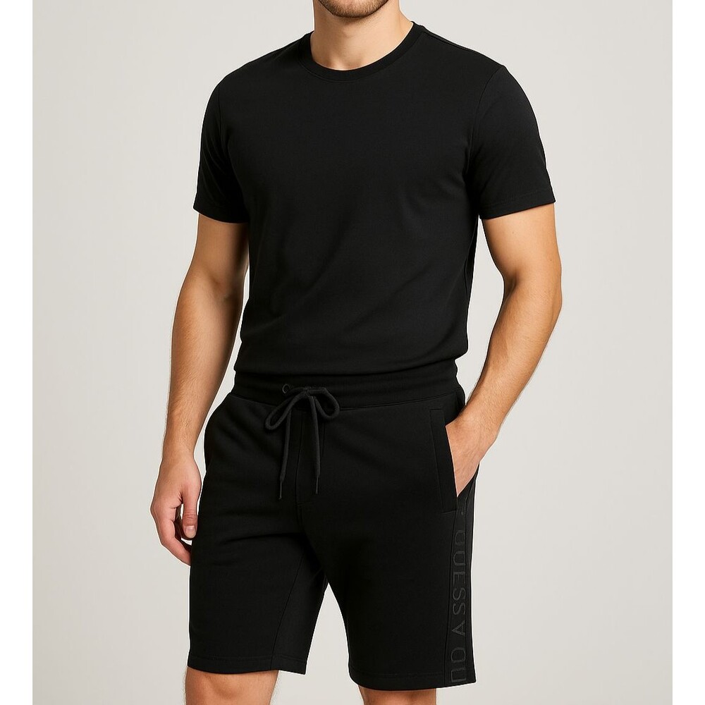 GUESS Men's Black Logo Tape Athletic Shorts XS Drawstring Casual Lounge‎ Wear